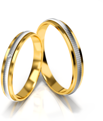 Obrączki ślubne półokrągłe 3mm zdobione dwukolorowe z żółtym i białym złotem próba 585