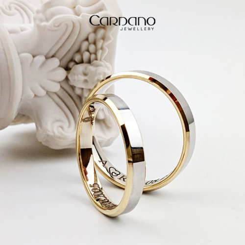 Fazowane obrączki ślubne w dwóch kolorach złota.