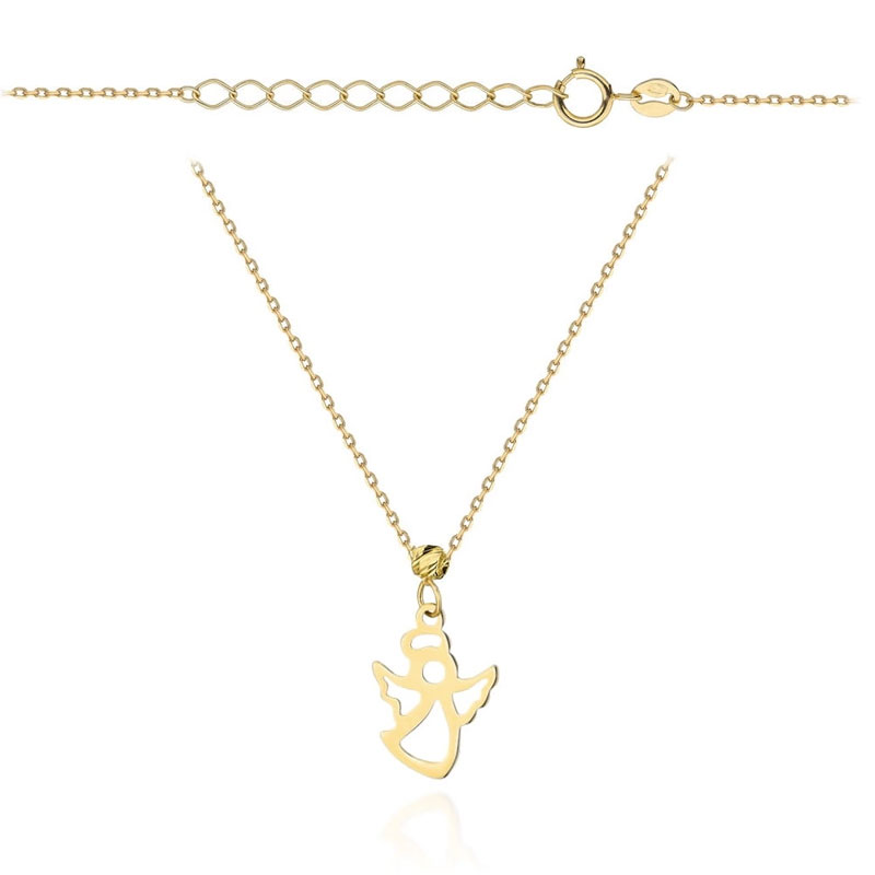 Naszyjnik złoty aniołek i diamentowana kulka super lekki 