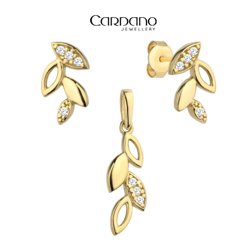  Komplet-kolczyki--zawieszka-zlote-listki-z-cyrkoniami