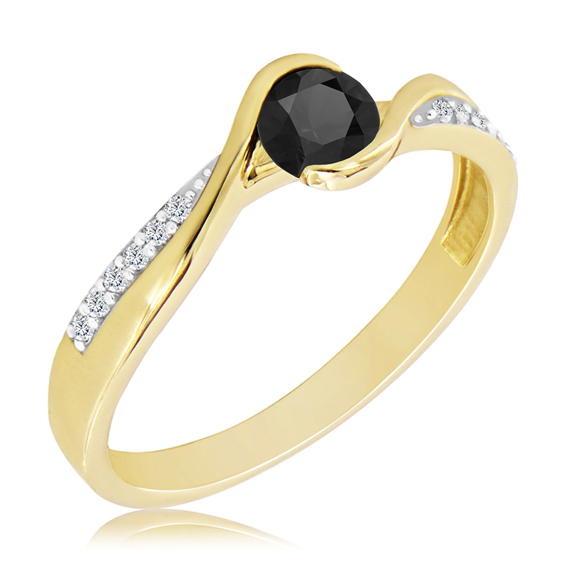 Elegancki pierścionek z czarnym diamentem żółte złoto 585