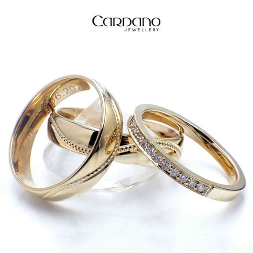 Półokrągłe obrączki z falą oraz dostawka do obrączki z diamentami Michaliny i Mariusza | Jubiler Toruń