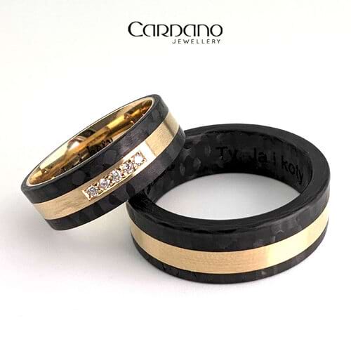 Carbonowe obrączki ślubne ze złotem i brylantami Pauliny i Błażeja | Jubiler Bydgoszcz