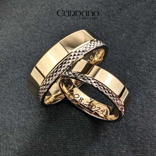 Płaskie obrączki ślubne z dwukolorowego złota Martyny i Kacpra | Jubiler Toruń