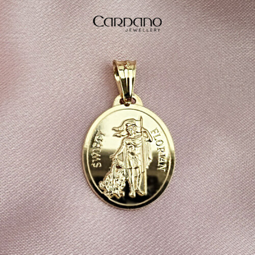 Złoty medalik ze św. Florianem - symbol ochrony i oddania |Jubiler Cardano Toruń
