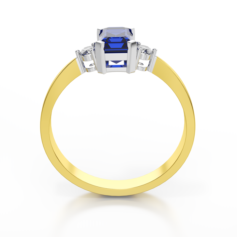 Złoty pierścionek z szafirem i brylantami