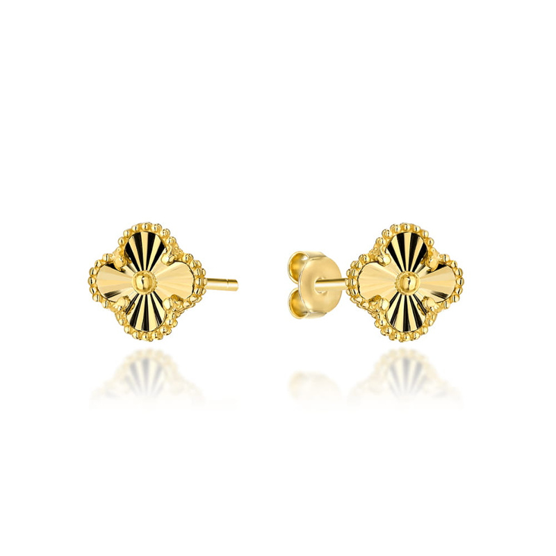 Kolczyki złote diamentowana koniczynka 8 mm