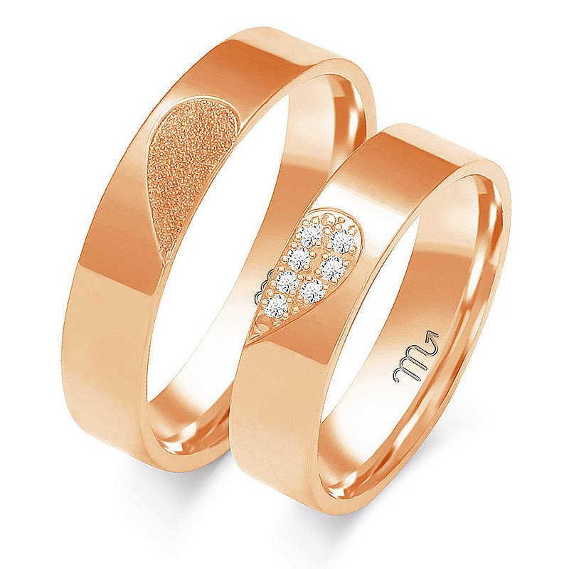 Obrączki ślubne płaskie z motywem serca złoto 585