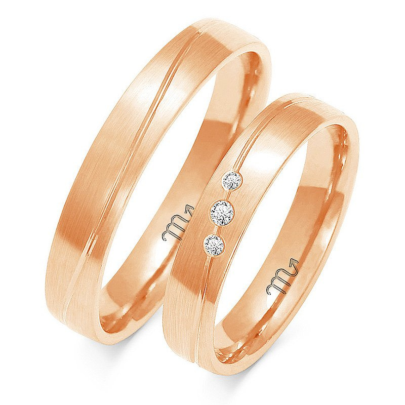 Obrączki ślubne z linią i kamieniami 4mm dwukolorowe żółte i białe złoto próba 585