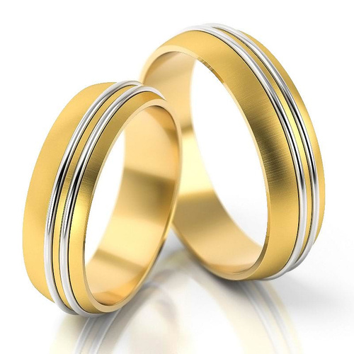 Półokrągłe obrączki ślubne z liniami 5,5mm dwukolorowe żółte i białe złoto próba 585