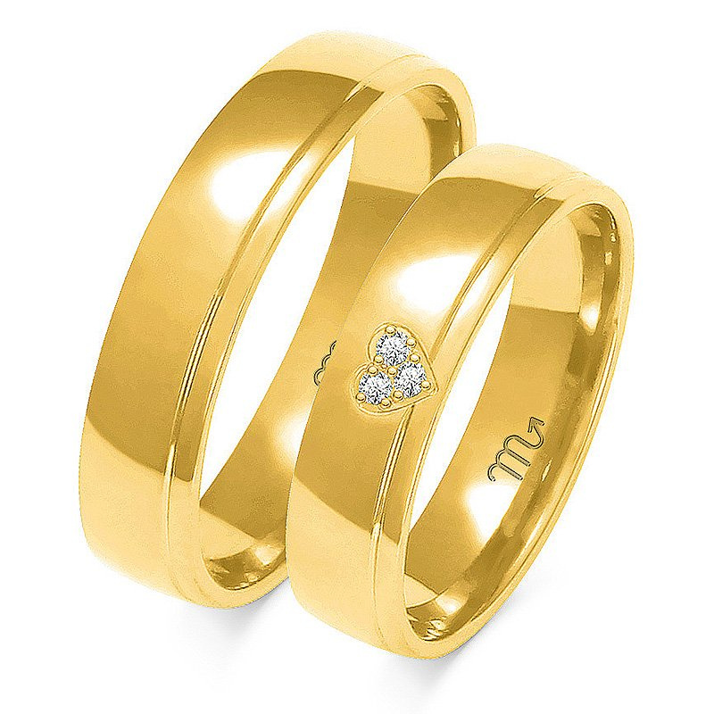 Obrączki ślubne półokrągłe 5mm z sercem dwukolorowe żółte i białe złoto próba 585