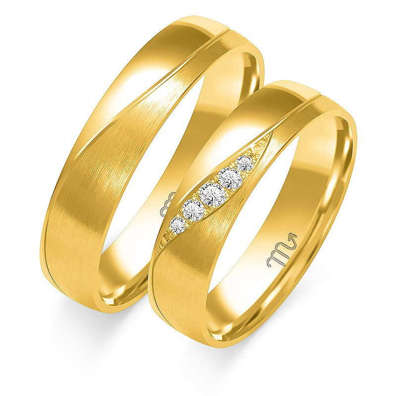 Obrączki ślubne półokrągłe 5mm z kamieniami dwukolorowe żółte i białe złoto próba 585