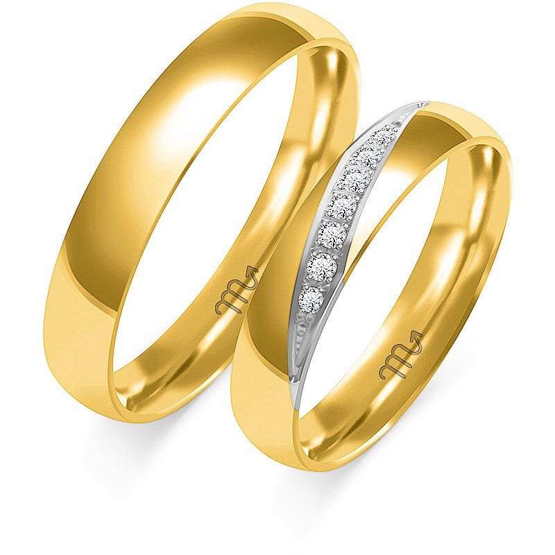 Obrączki ślubne półokrągłe 4mm z kamieniami żółte złoto 585