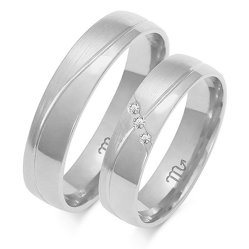 Obrączki ślubne półokrągłe 5mm z falą i kamienia dwukolorowe żółte i białe złoto próba 585