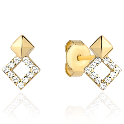 Kolczyki złote dwa romby z cyrkoniami