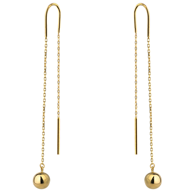 Złote kolczyki przewlekane gładkie kulki na łańcuszku