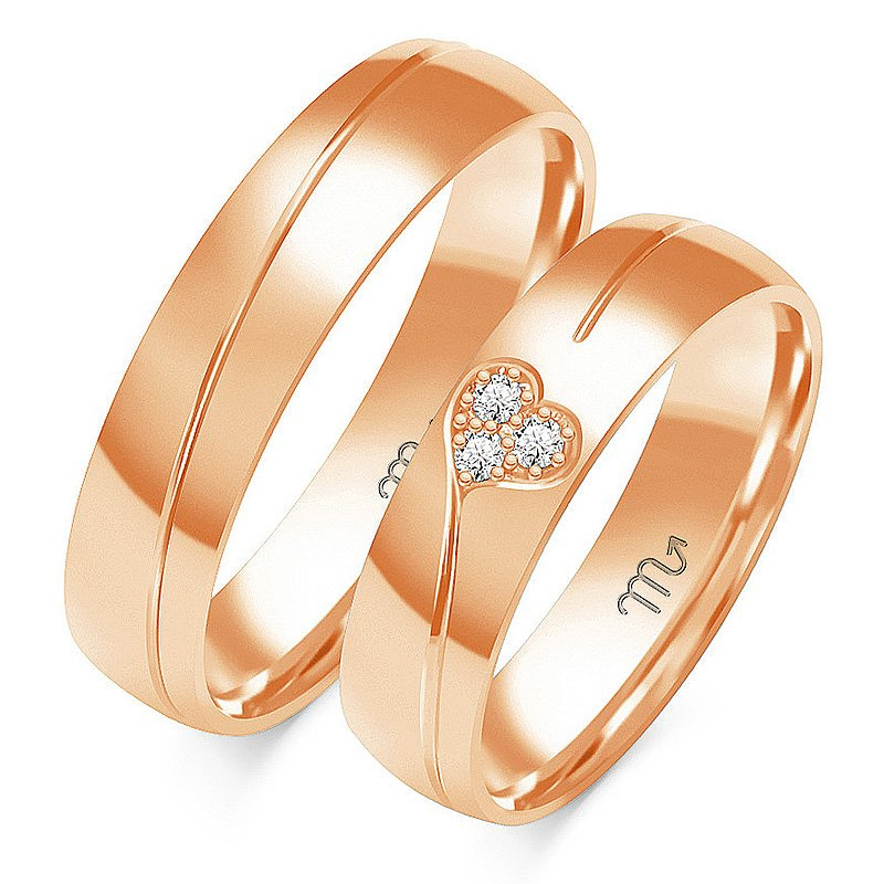 Obrączki ślubne półokrągłe z motywem serca i kamieniami 5mm próba 585