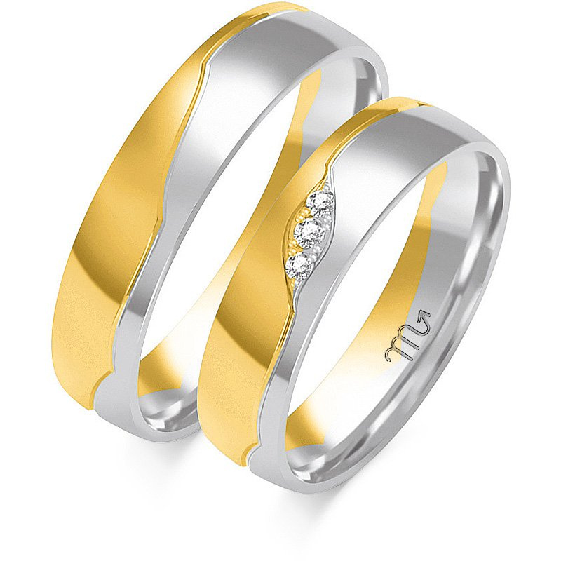 Obrączki ślubne półokrągłe z falą i kamieniami 5mm złoto 585