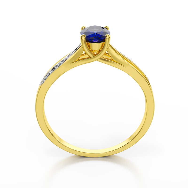 Złoty pierścionek z szafirem i brylantami