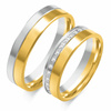 Obrączki ślubne płaskie z kamieniami 5mm dwukolorowe z żółtego i białego złota próba 585