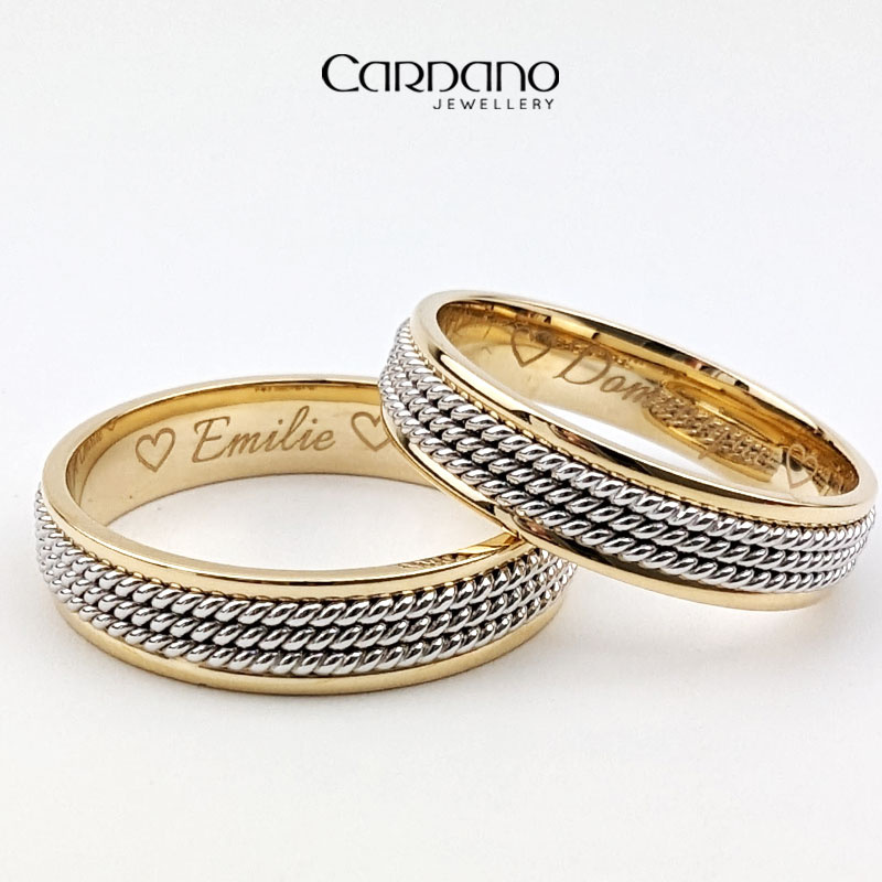 Obrączki ślubne 5mm ozdobione milgryfami dwukolorowe złoto żółte i białe próba 585