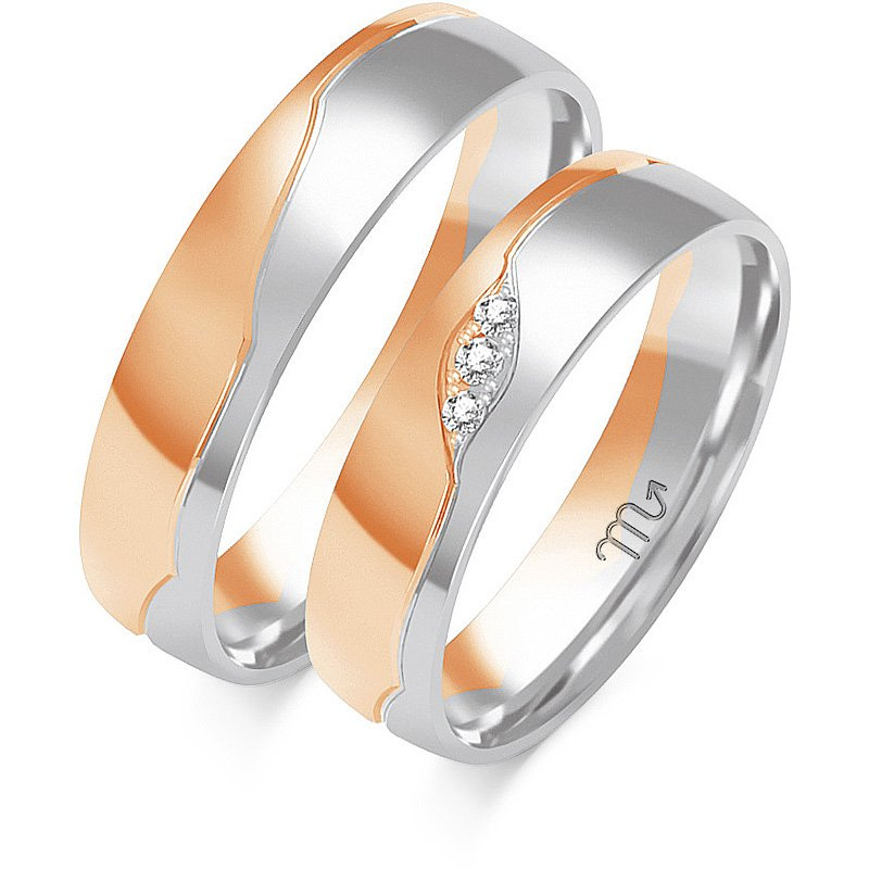 Obrączki ślubne półokrągłe z falą i kamieniami 5mm złoto 585