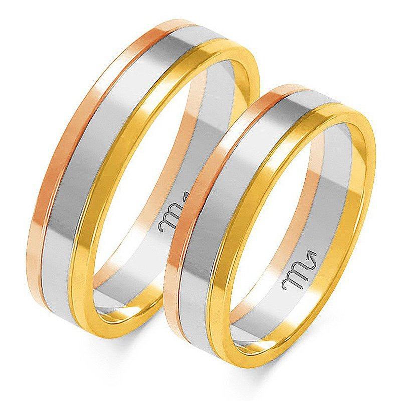 Obrączki ślubne płaskie 5mm dwukolorowe żółte i białe złoto próba 585