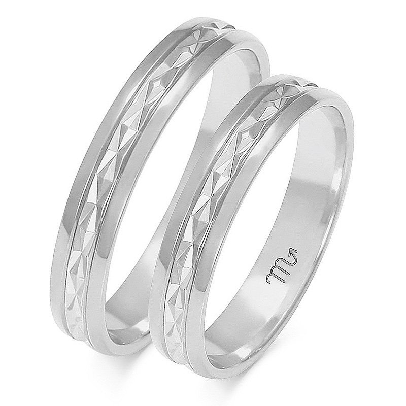 Obrączki ślubne półokrągłe z diamentowanym zdobieniem 4mm dwukolorowe żółte i białe złoto próba 585