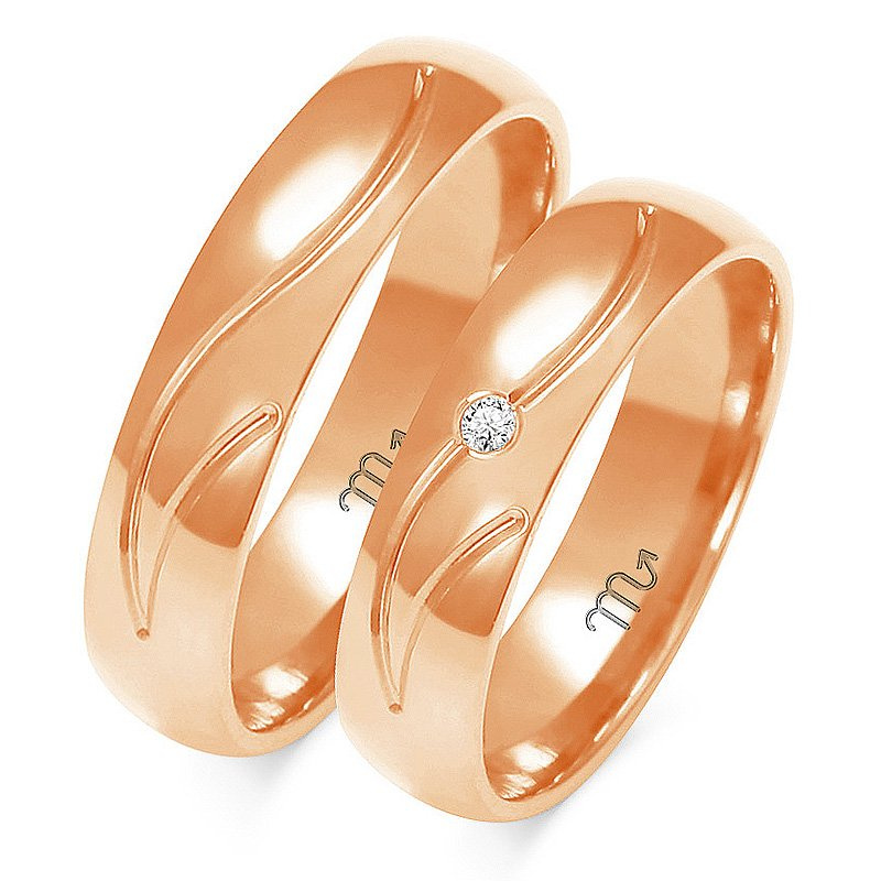 Obrączki ślubne półokrągłe z falą i kamieniem 5mm złoto 585