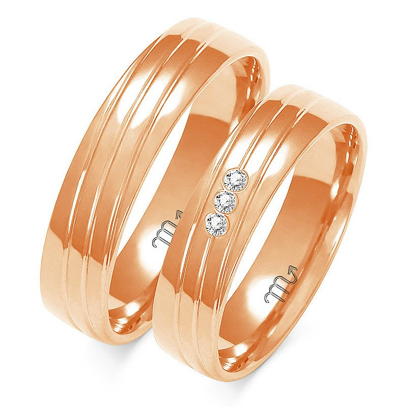 Obrączki ślubne 5mm ze wzorem i kamieniami żółte złoto próba 585