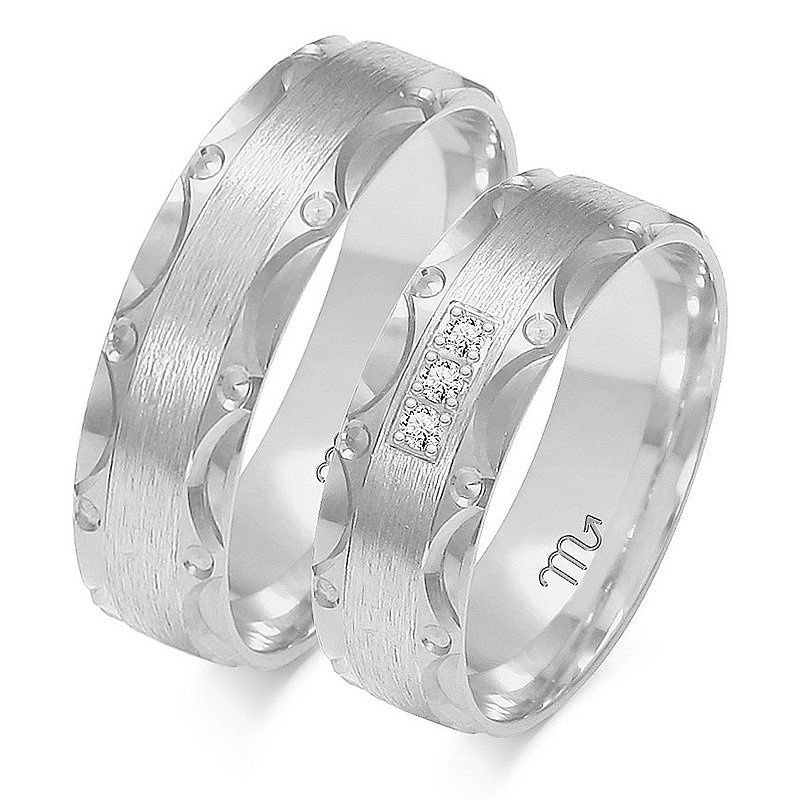 Obrączki ślubne płaskie 6mm bogato zdobione dwukolorowe żółte i białe złoto próba 585