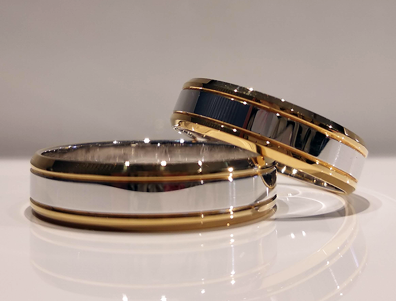 Obrączki ślubne płaskie 5mm dwukolorowe z białego i żółtego złota próba 585