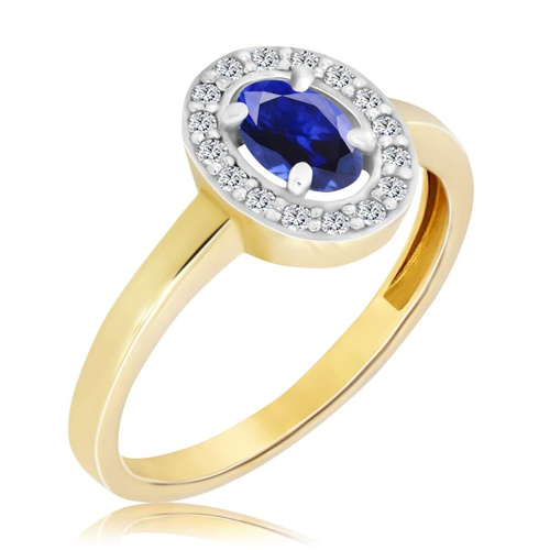 Żółty pierścionek z szafirem i diamentami 
