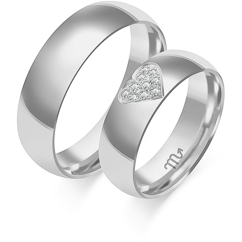 Obrączki ślubne półokrągłe z sercem 6mm złoto 585