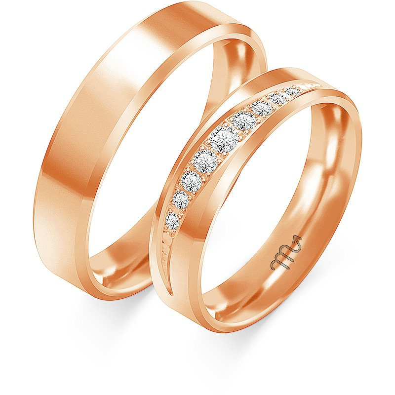 Obrączki ślubne fazowane z kamieniami 5mm złoto próba 585