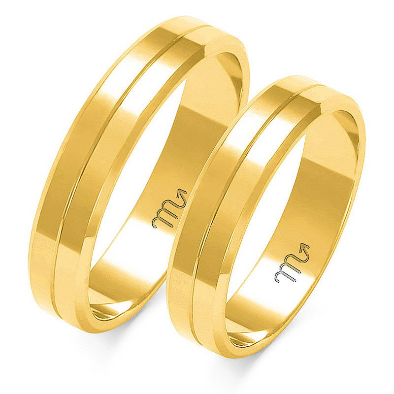 Obrączki ślubne płaskie fazowane 4,5mm dwukolorowe z żółtego i białego złota próba 585