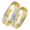 Obrączki ślubne płaskie z fugą i kamieniami 5mm dwukolorowe żółte i białe złoto próba 585