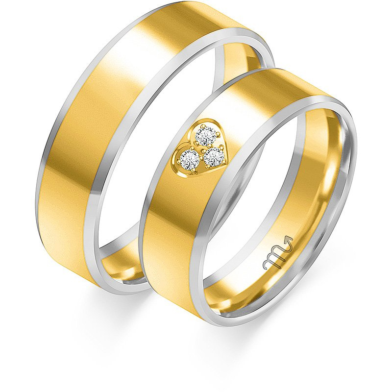 Obrączki ślubne fazowane z sercem 6mm złoto 585