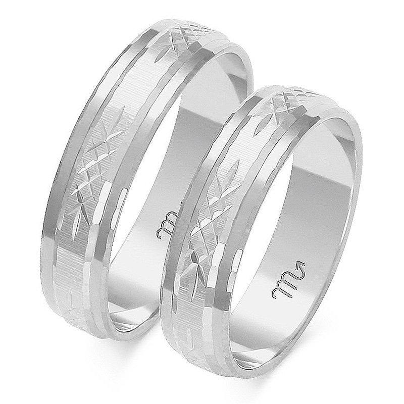 Obrączki ślubne półokrągłe 5mm ze wzorem dwukolorowe złoto żółte i białe próba 585