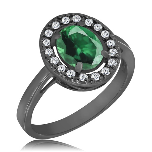 Czarny pierścionek ze szmaragdem i diamentami