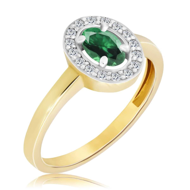 Żółty pierścionek ze szmaragdem i diamentami