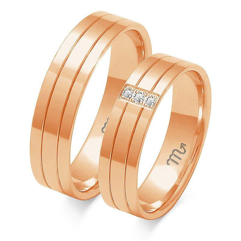 Obrączki ślubne płaskie 5mm z kamieniami dwukolorowe z żółtego i białego złota próba 585