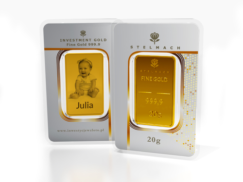 Sztabka złota z własnym nadrukiem - 20g