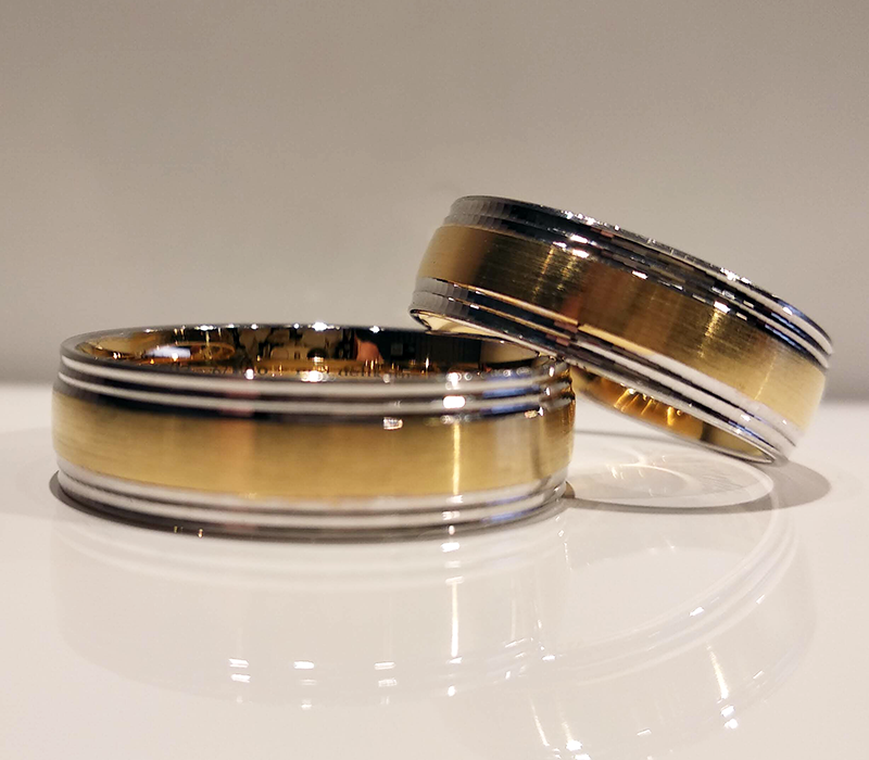 Dwukolorowe obrączki ślubne półokrągłe 6mm białe i żółte złoto próba 585