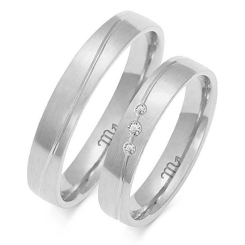 Obrączki ślubne z linią i kamieniami 4mm dwukolorowe żółte i białe złoto próba 585