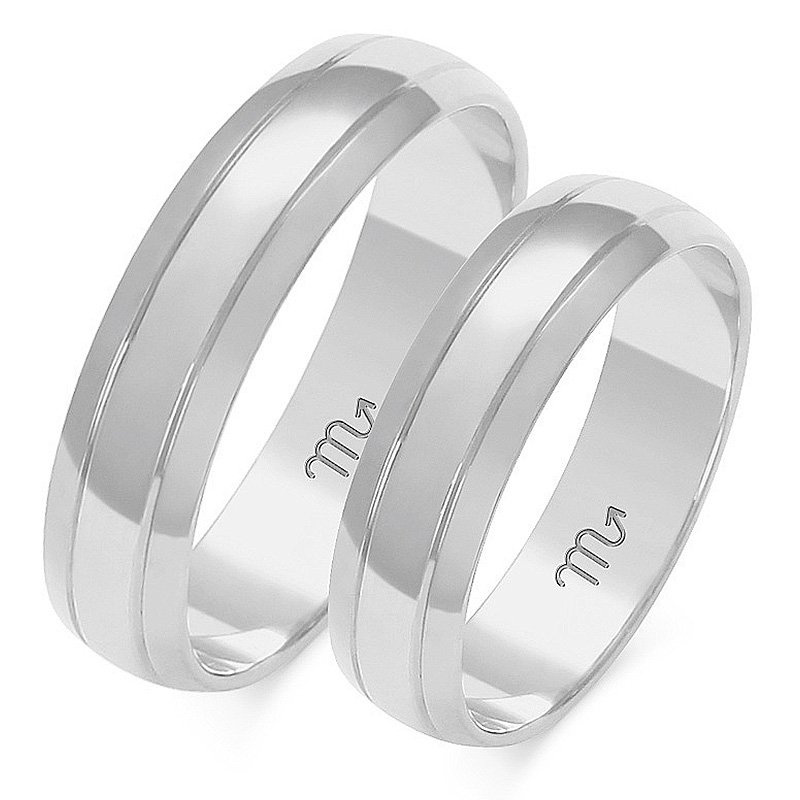 Obrączki ślubne półokrągłe 5mm z liniami dwukolorowe żółte i białe złoto próba 585