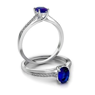 Złoty pierścionek z szafirem i brylantami