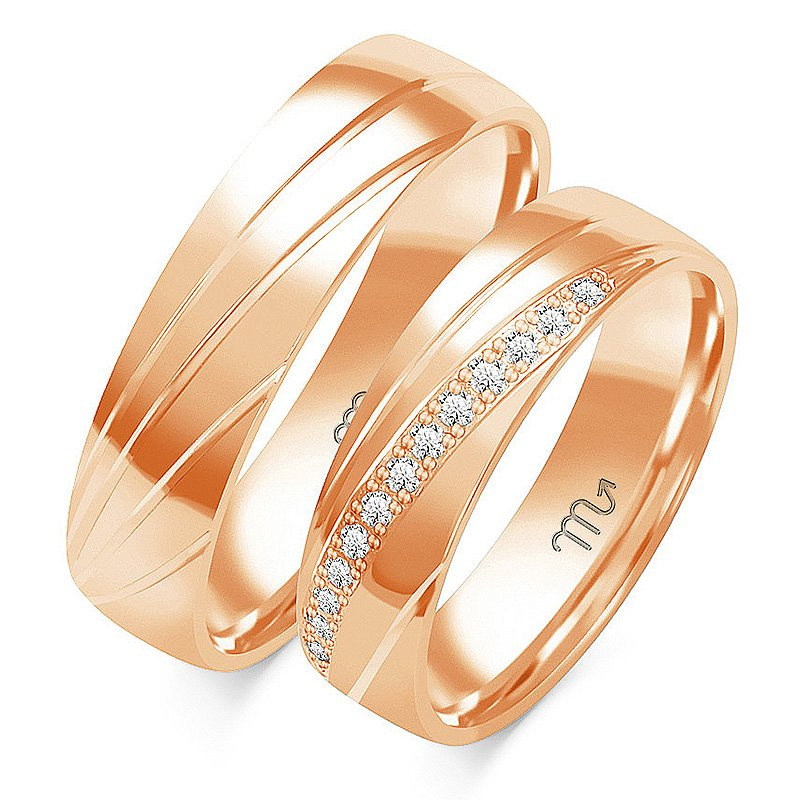 Obrączki ślubne 5,5mm ze wzorkiem i kamieniami złoto próba 585