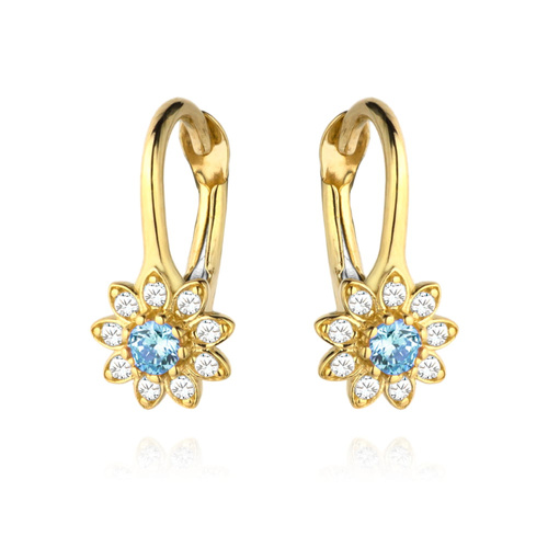 Kolczyki kwiatek niebieska cyrkonia otoczona białymi kamieniami