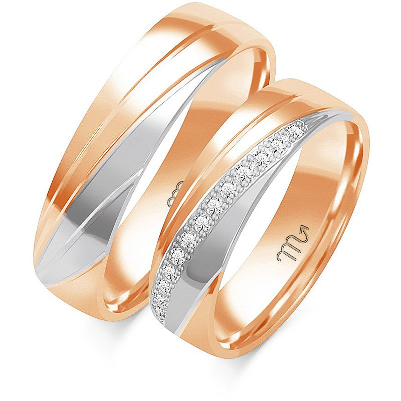 Obrączki ślubne 5,5mm ze wzorkiem i kamieniami złoto próba 585